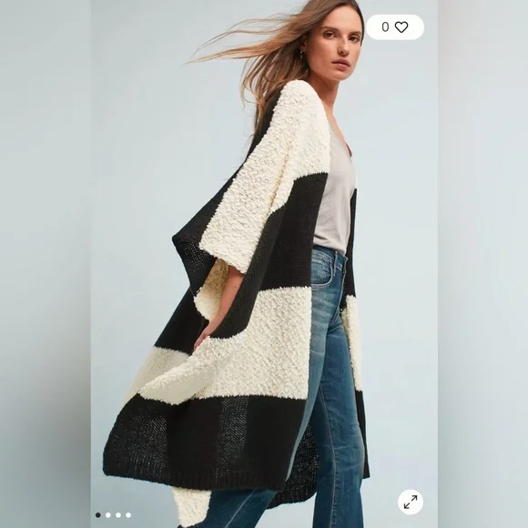 Anthropology Mixed Stripes Kimono one size black and white striped. - Picture 1 of 16